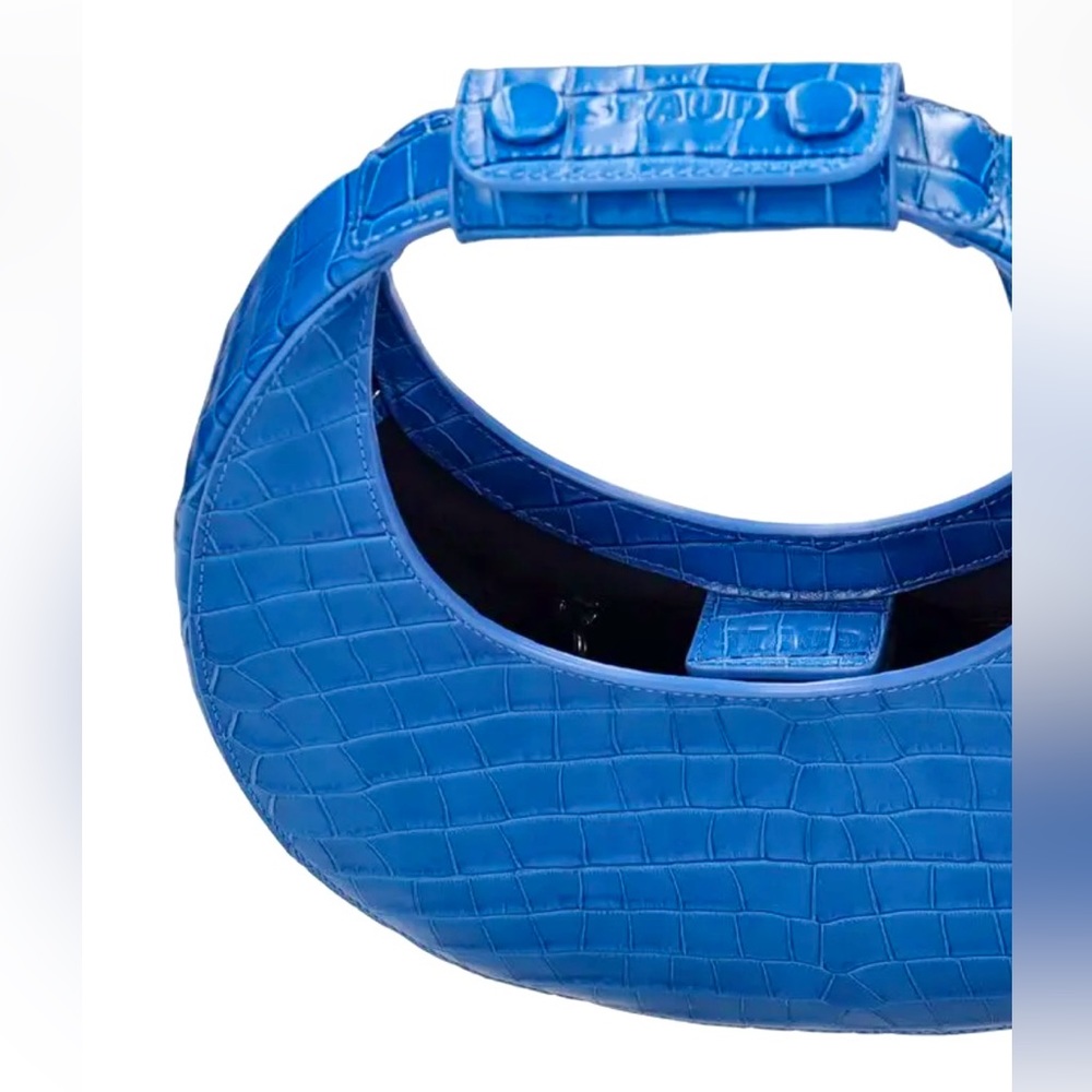 🌺🎉2XHP🎉🌺 NWT Staud Mini Moon Crocodile Embossed Bag Island Blue - Picture 15 of 16